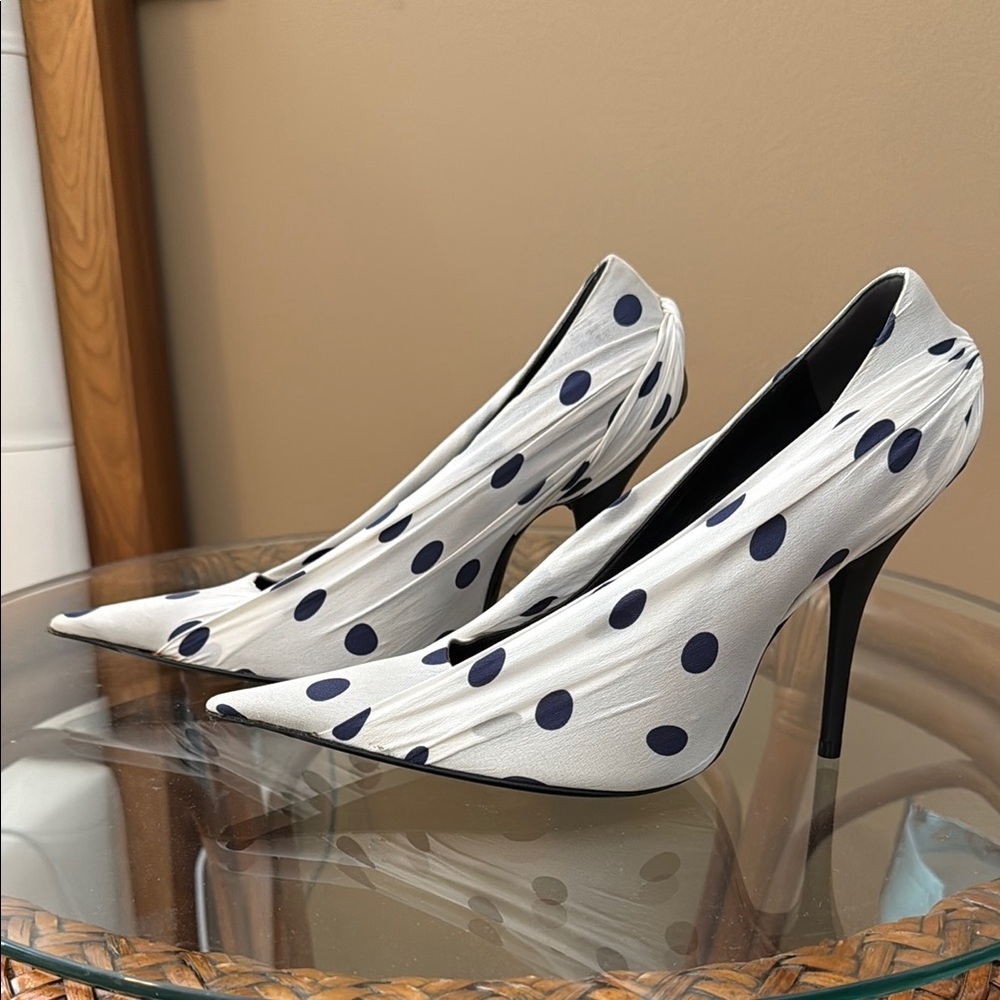 Balenciaga Knife White and Black Polka Dot Heels - Picture 3 of 5